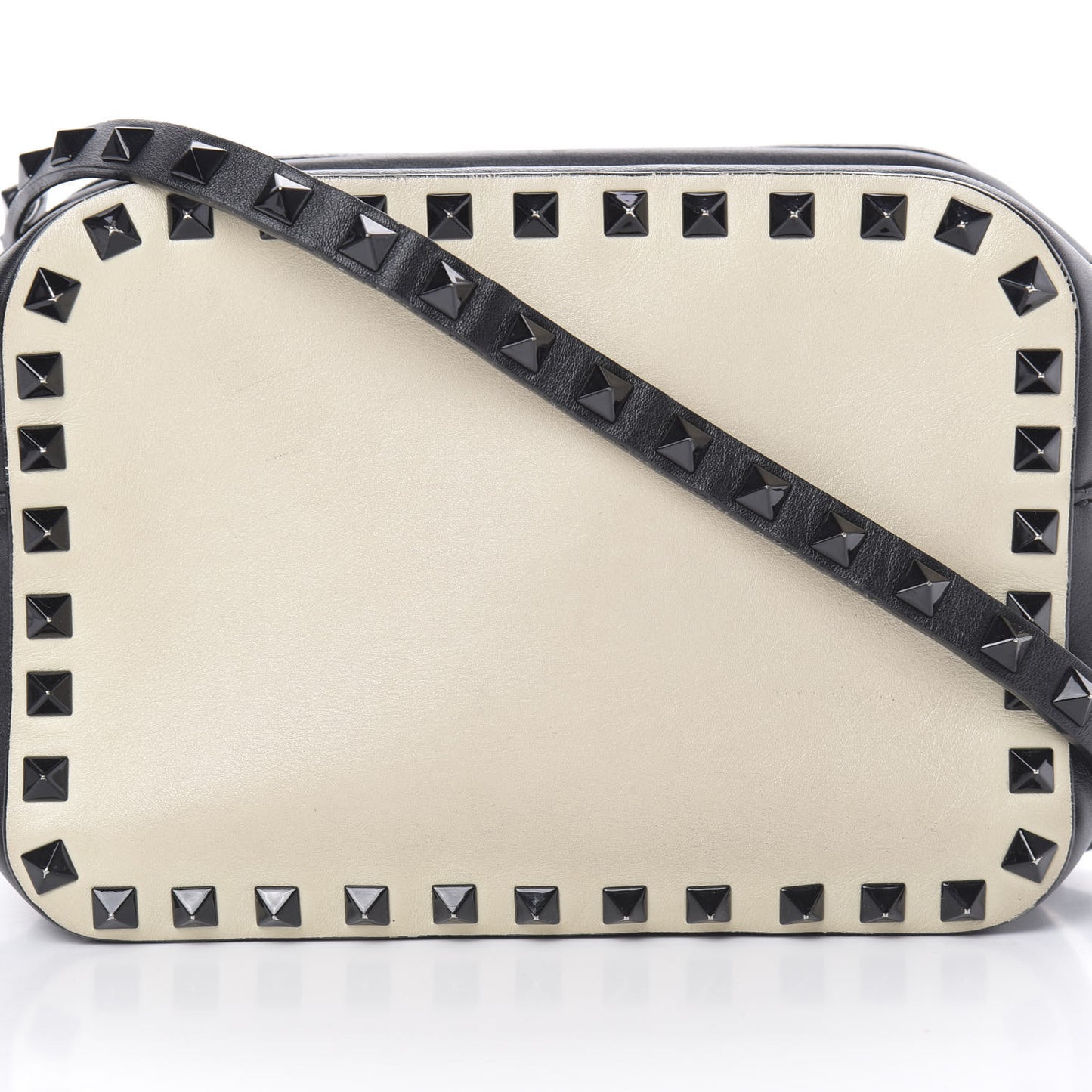 Calfskin Rockstud Camera Crossbody Bag Ivory Black