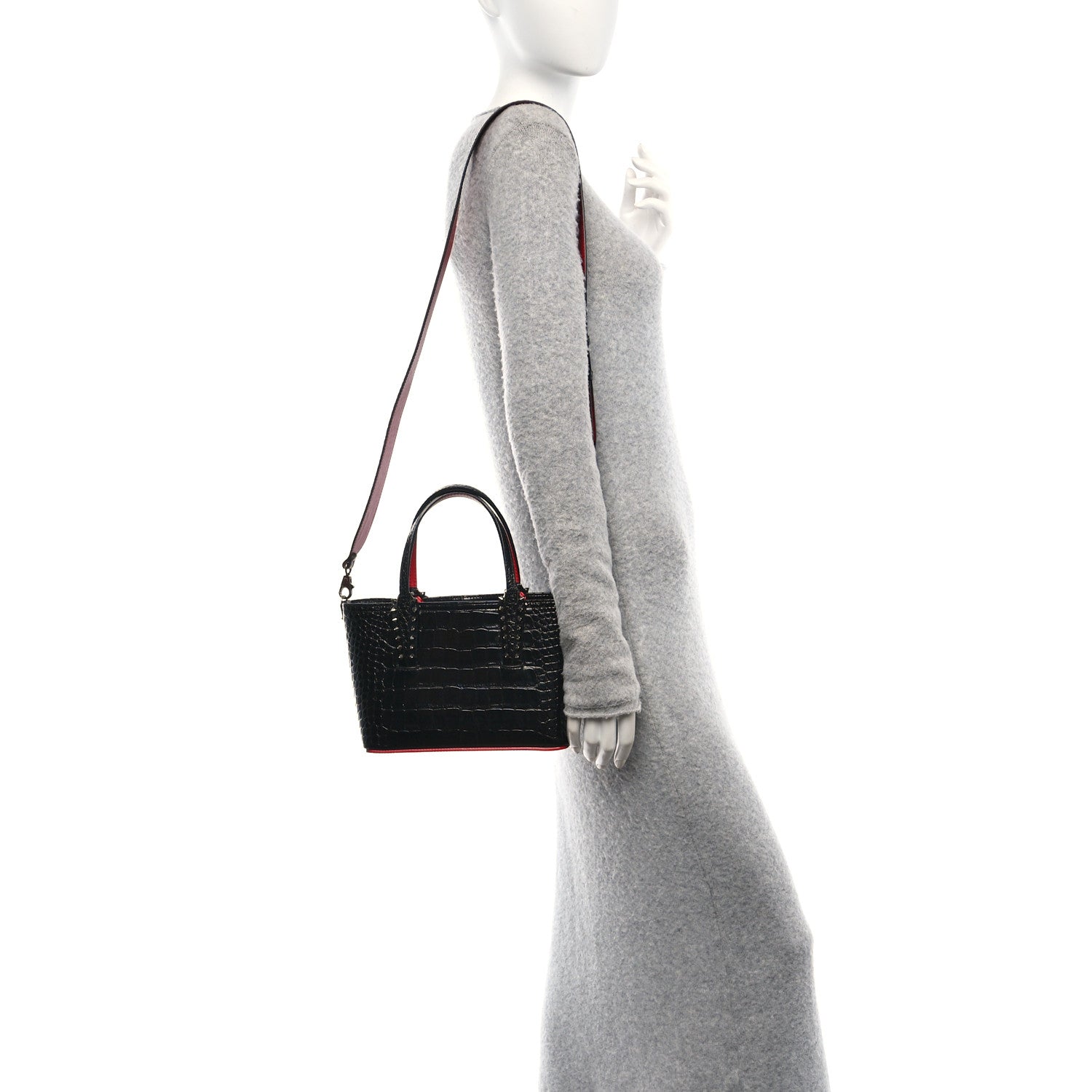 Christian Louboutin Calfskin Crocodile Embossed Mini East West Cabata Tote Black 2 of 10