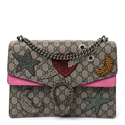 Gucci GG Supreme Monogram Suede Pierced Heart Embroidered Medium Dionysus Shoulder Bag Beige Ebony Pink Tropical Flower 1 of 11