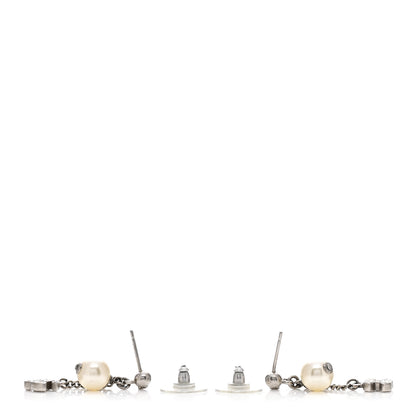 Chanel Crystal Pearl CC Drop Chain Earrings Silver 3 of 3