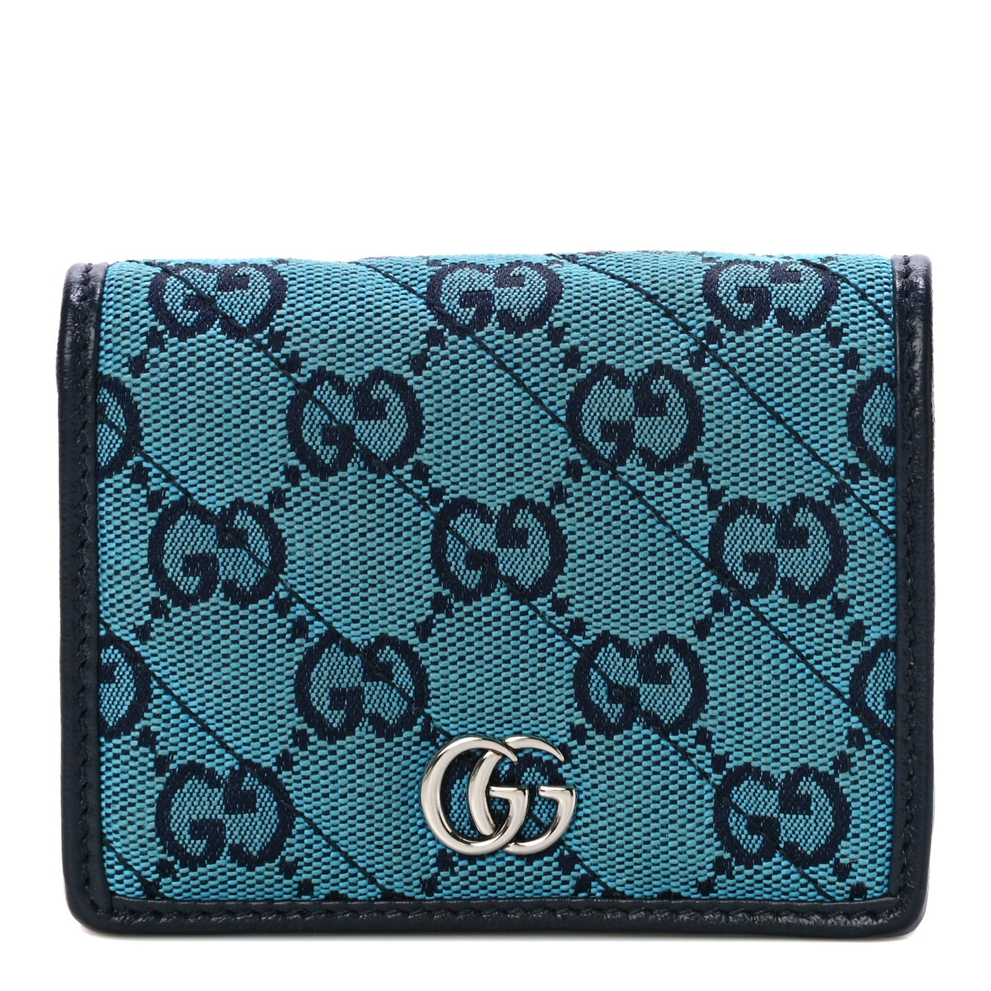 Monogram Multicolor Matelasse Diagonal GG Marmont Card Case Wallet Light Blue Pink Blue Hibiscus Red