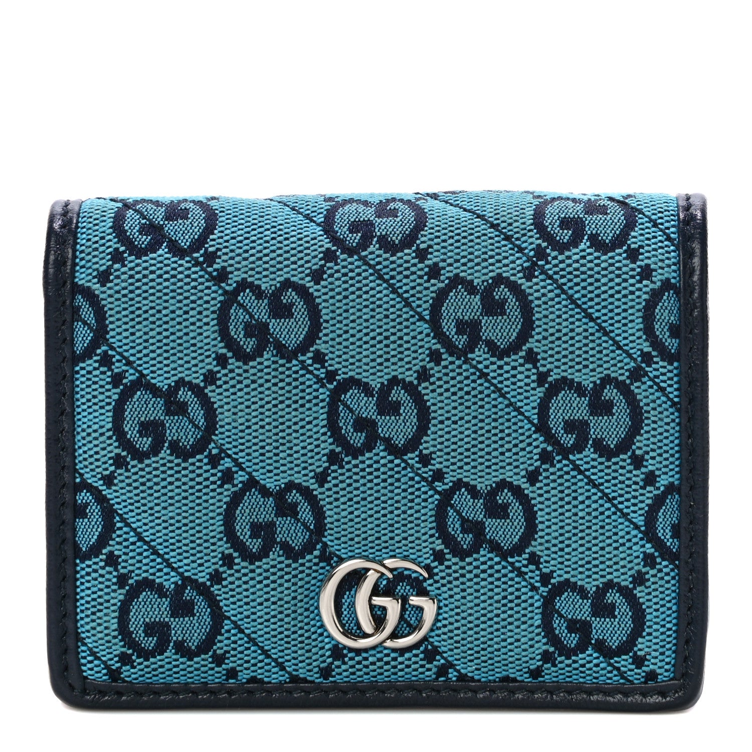 Gucci Monogram Multicolor Matelasse Diagonal GG Marmont Card Case Wallet Light Blue Pink Blue Hibiscus Red 1 of 10