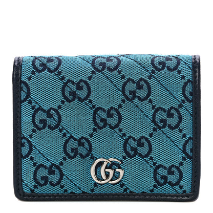 Gucci Monogram Multicolor Matelasse Diagonal GG Marmont Card Case Wallet Light Blue Pink Blue Hibiscus Red 1 of 10