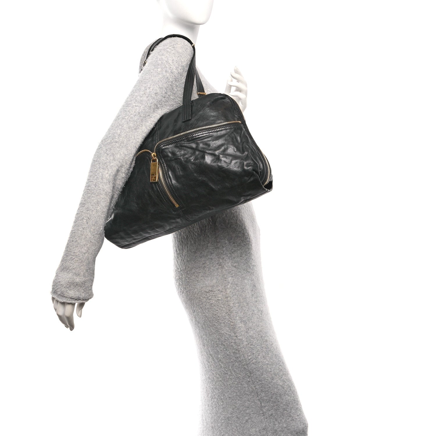 Fendi Sheepskin Zipper Satchel Black 1824823 – FASHIONPHILE