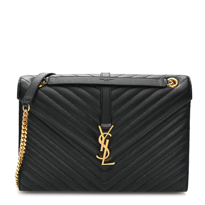 Saint Laurent Grain De Poudre Matelasse Chevron Large Monogram Satchel Black 1 of 9