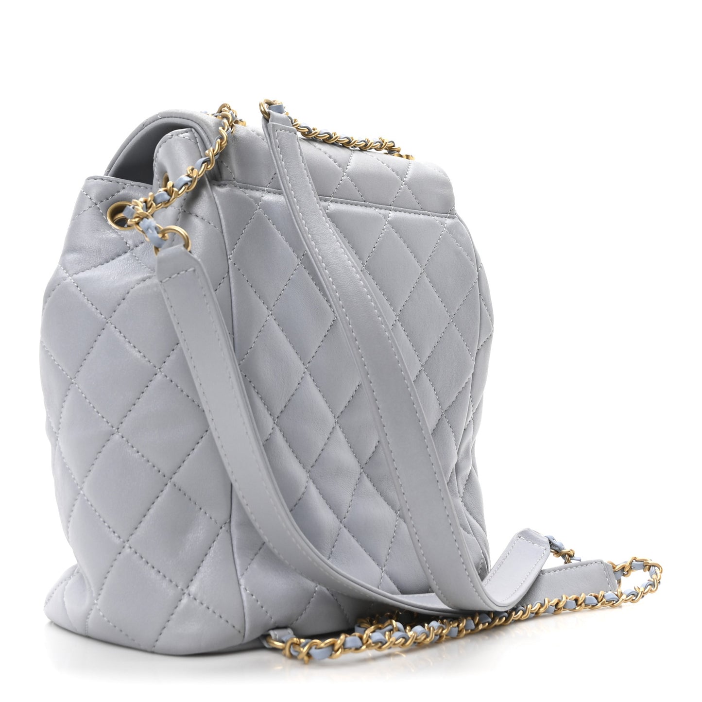 Lambskin Quilted Braided CC Backpack Light Grey