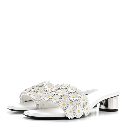 Christian Dior Lambskin Daisy Embroidered Dior Bloom Heeled Slide Sandals 39 White 4 of 10