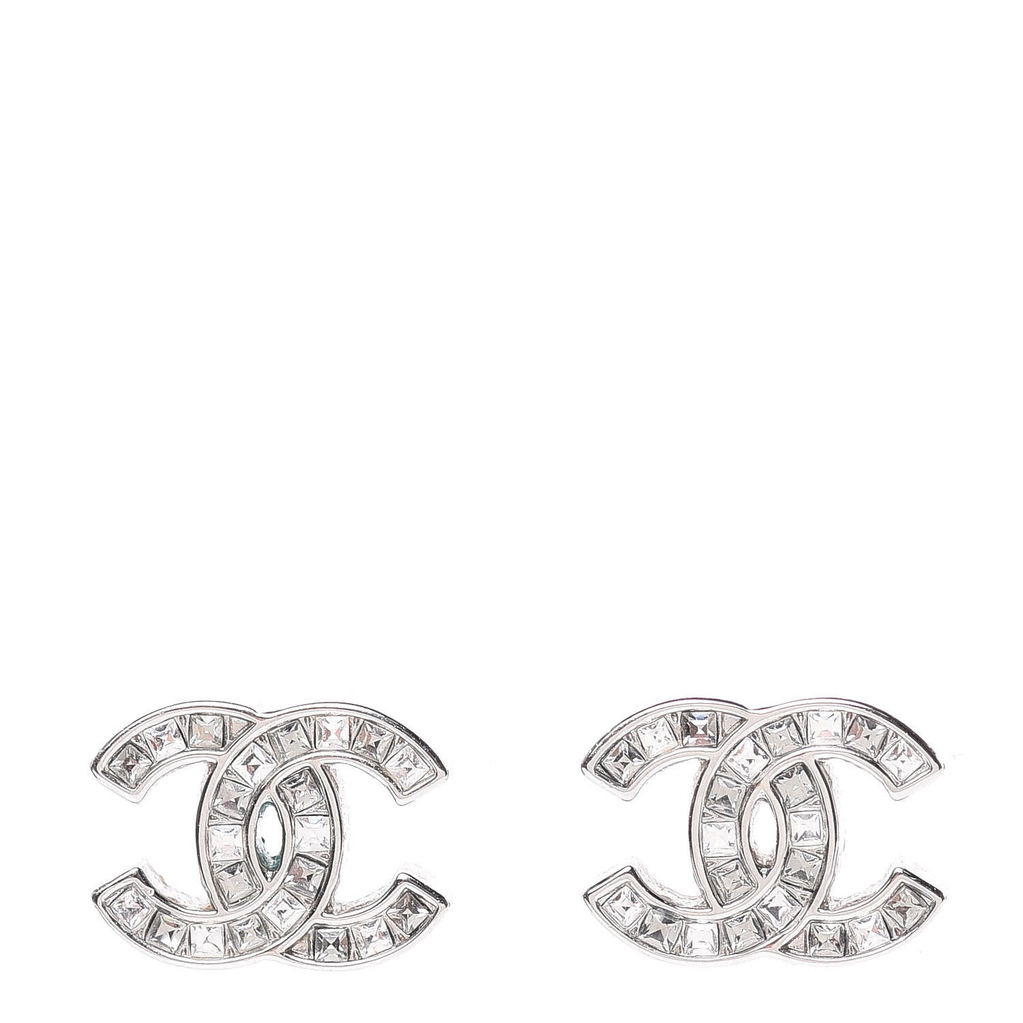 Baguette Crystal CC Earrings Silver