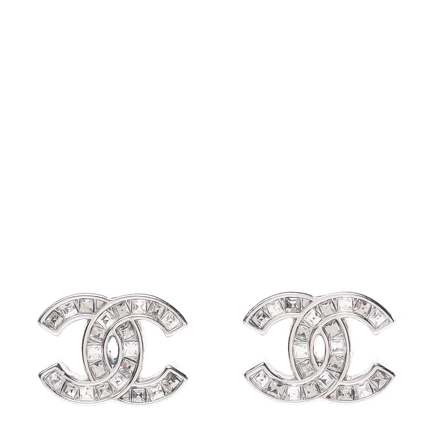 Chanel Baguette Crystal CC Earrings Silver 1 of 5