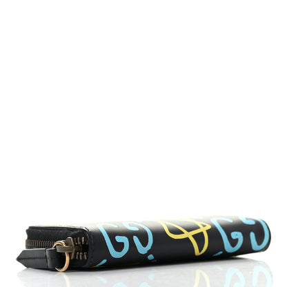 Gucci Calfskin GucciGhost Zip Around Card Case Black New Acquamarine 4 of 7