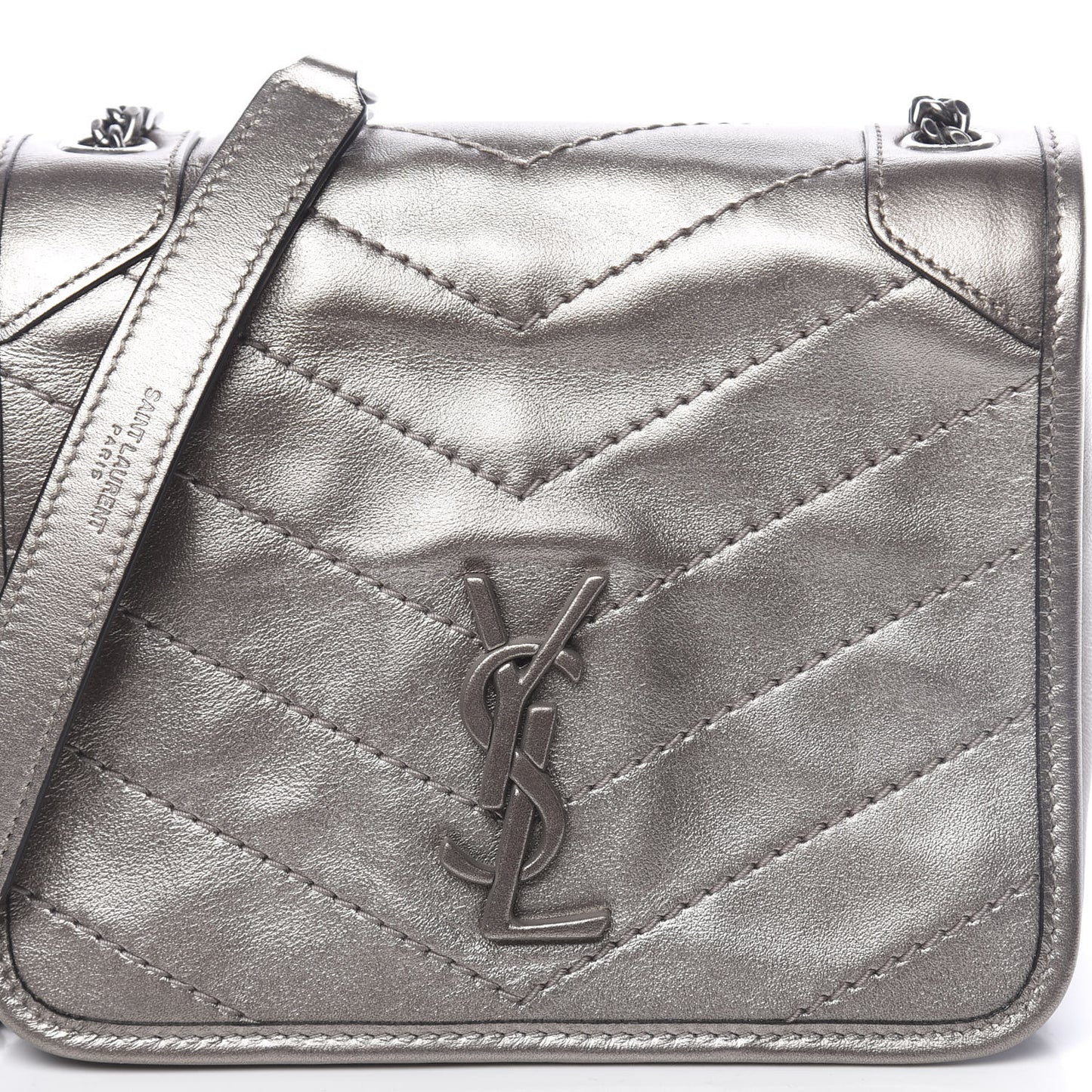 Metallic Calfskin Matelasse Monogram Niki Chain Wallet Platinum
