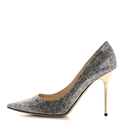 Jimmy Choo Coarse Glitter Fabric Aurora Leopard Print Abel Pumps 37 Champagne 1 of 8