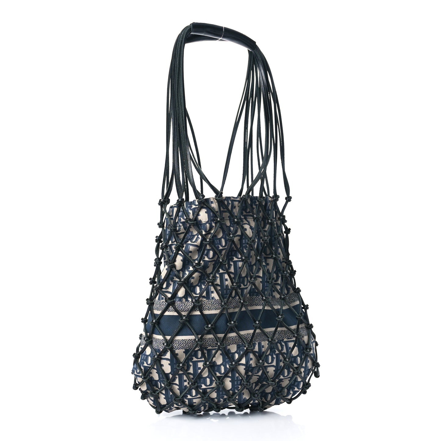 Woven Calfskin Technical Fabric Oblique Net Bag Blue