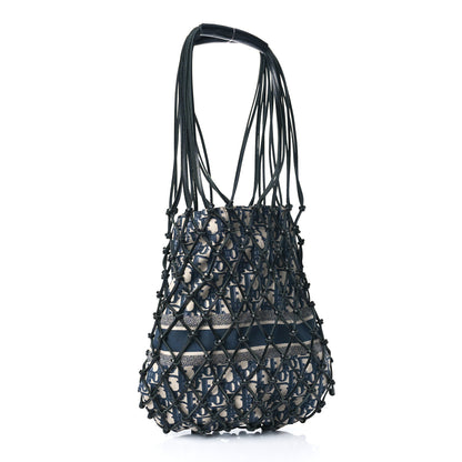 Christian Dior Woven Calfskin Technical Fabric Oblique Net Bag Blue 3 of 9
