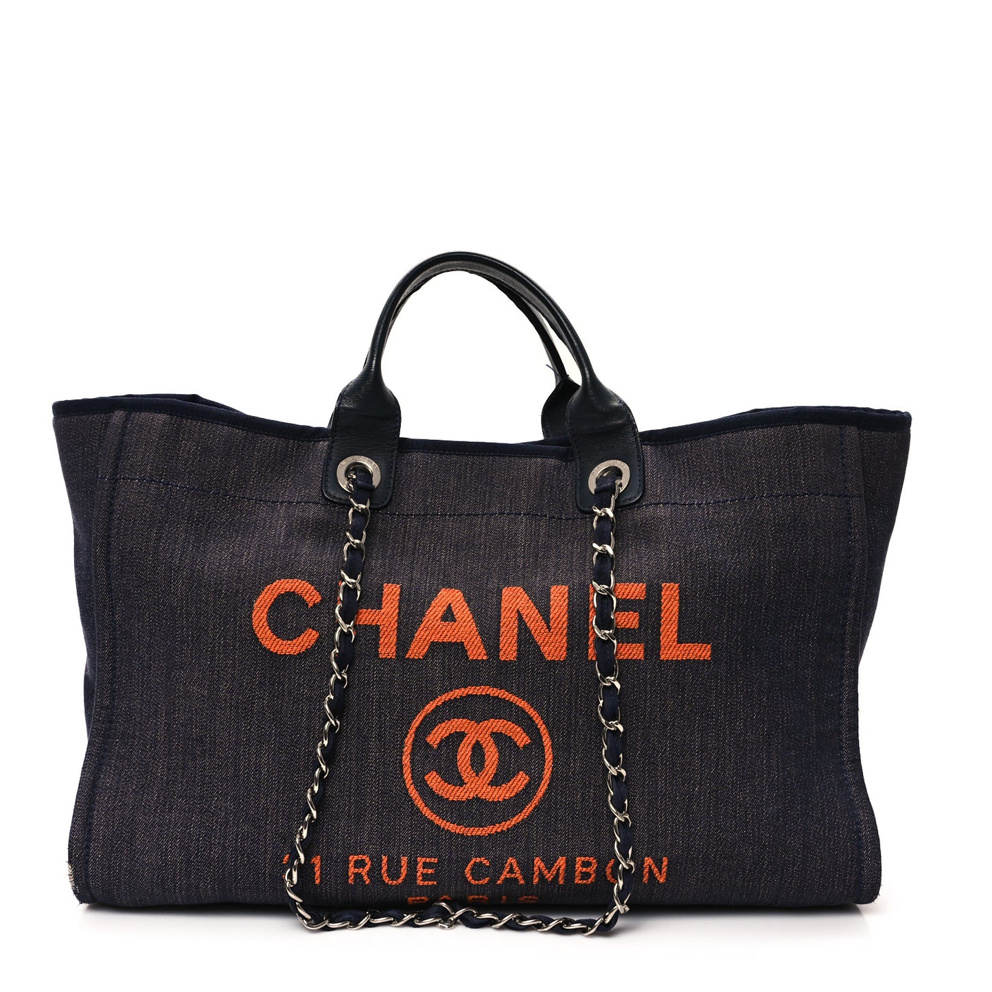 Denim Large Deauville Tote Blue Orange