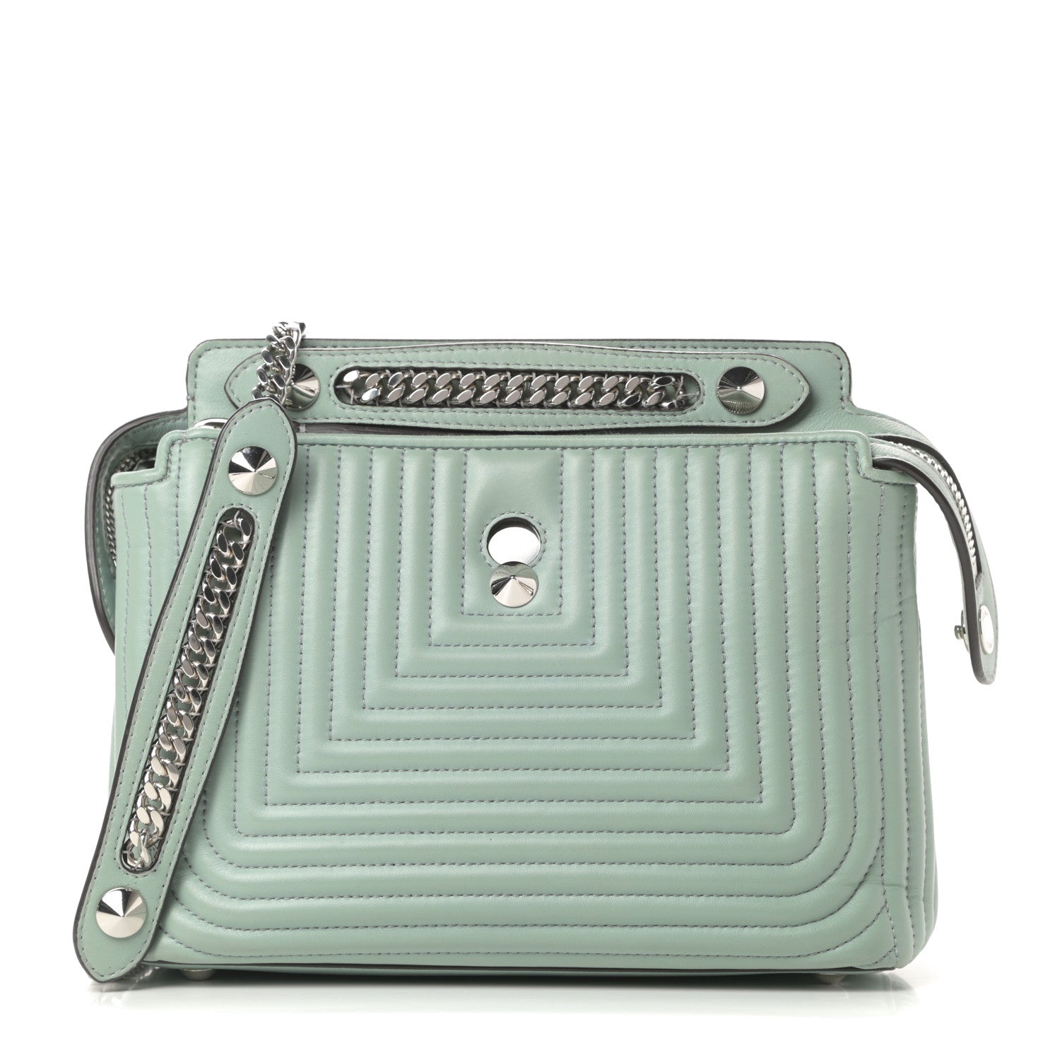 Fendi Shiny Nappa Trapuntata Chain Small DotCom Click Chain Satchel Pale Blue 1 of 15