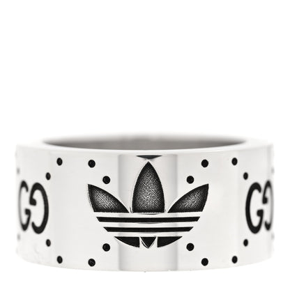 Gucci X ADIDAS Sterling Silver Wide Trefoil GG Monogram Band Ring 49 4.75 1 of 5