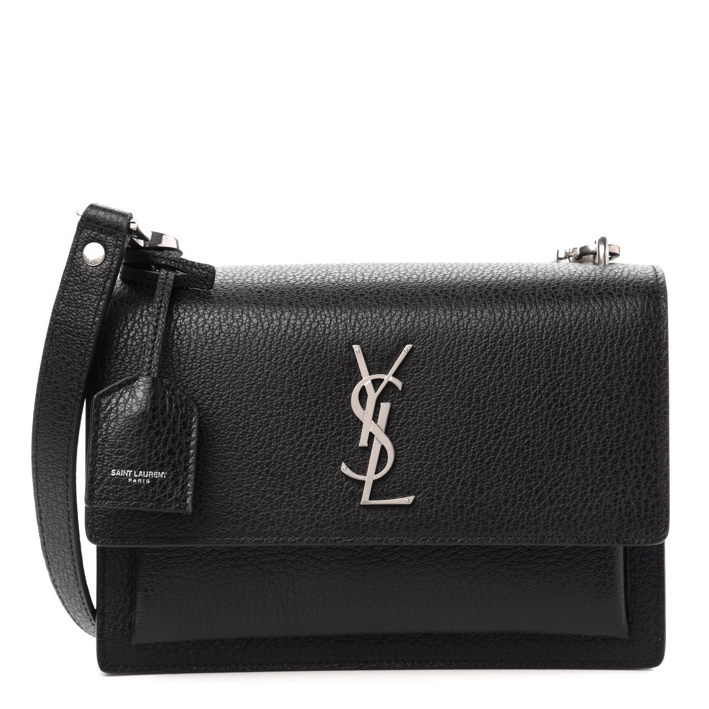 Grained Calfskin Medium Monogram Sunset Satchel Black