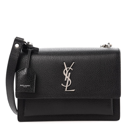Saint Laurent Grained Calfskin Medium Monogram Sunset Satchel Black 1 of 10