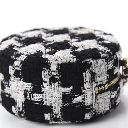 Chanel Tweed Quilted Round Clutch With Chain Black Ecru White 6 of 10