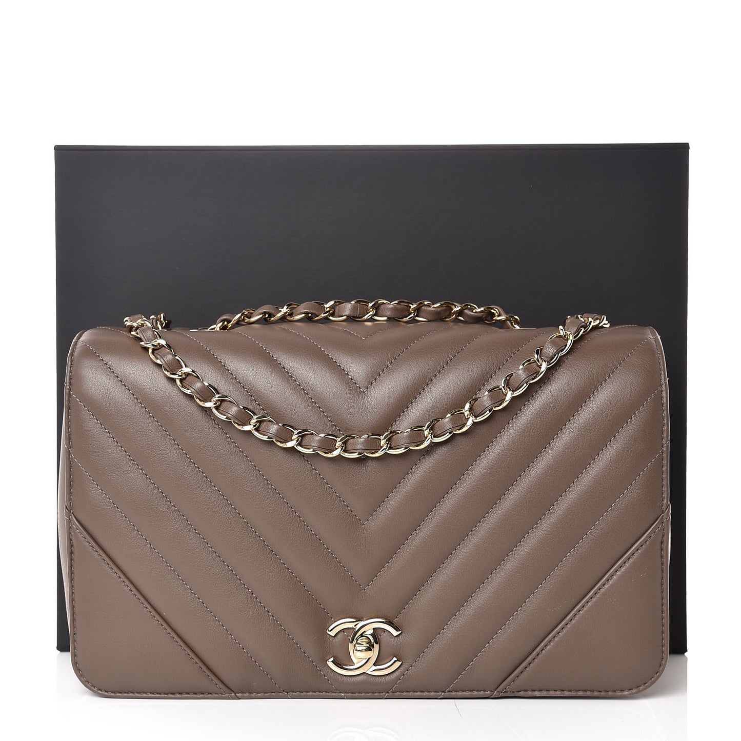 Calfskin Chevron Quilted Medium Statement Flap Khaki