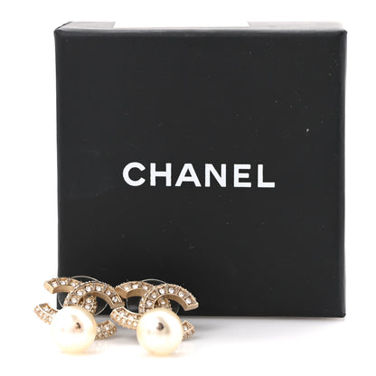 Chanel Crystal Pearl CC Drop Earrings Gold 5 of 5