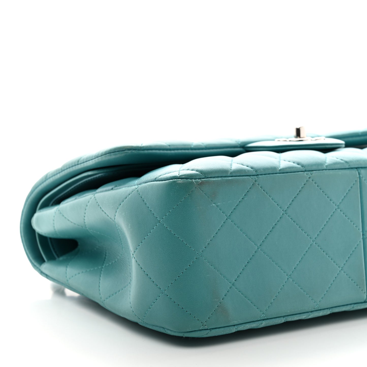 Lambskin Quilted Jumbo Double Flap Turquoise