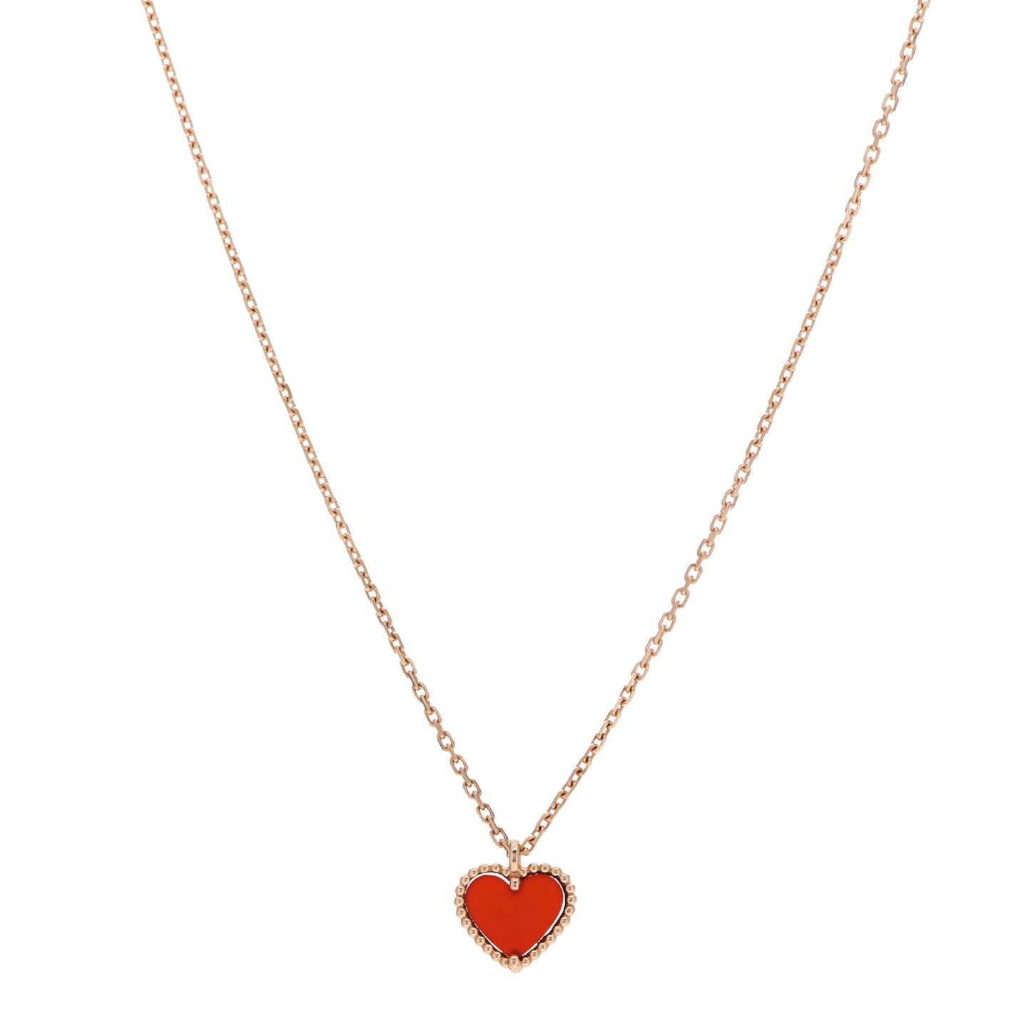 18K Rose Gold Carnelian Sweet Alhambra Heart Pendant Necklace