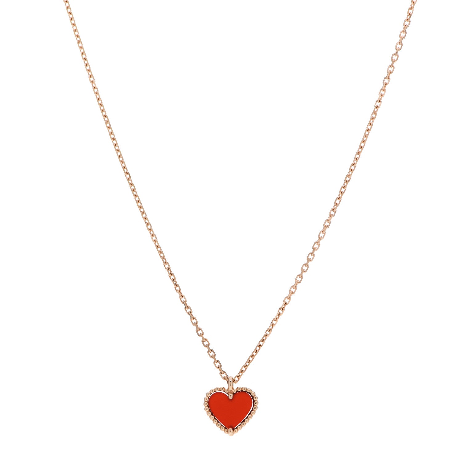 Van Cleef & Arpels 18K Rose Gold Carnelian Sweet Alhambra Heart Pendant Necklace 1 of 5