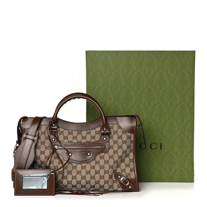 Balenciaga X GUCCI GG Monogram Azalea Calfskin Neo Classic Silver Hardware Medium City Beige Ebony Brown Sugar 15 of 15
