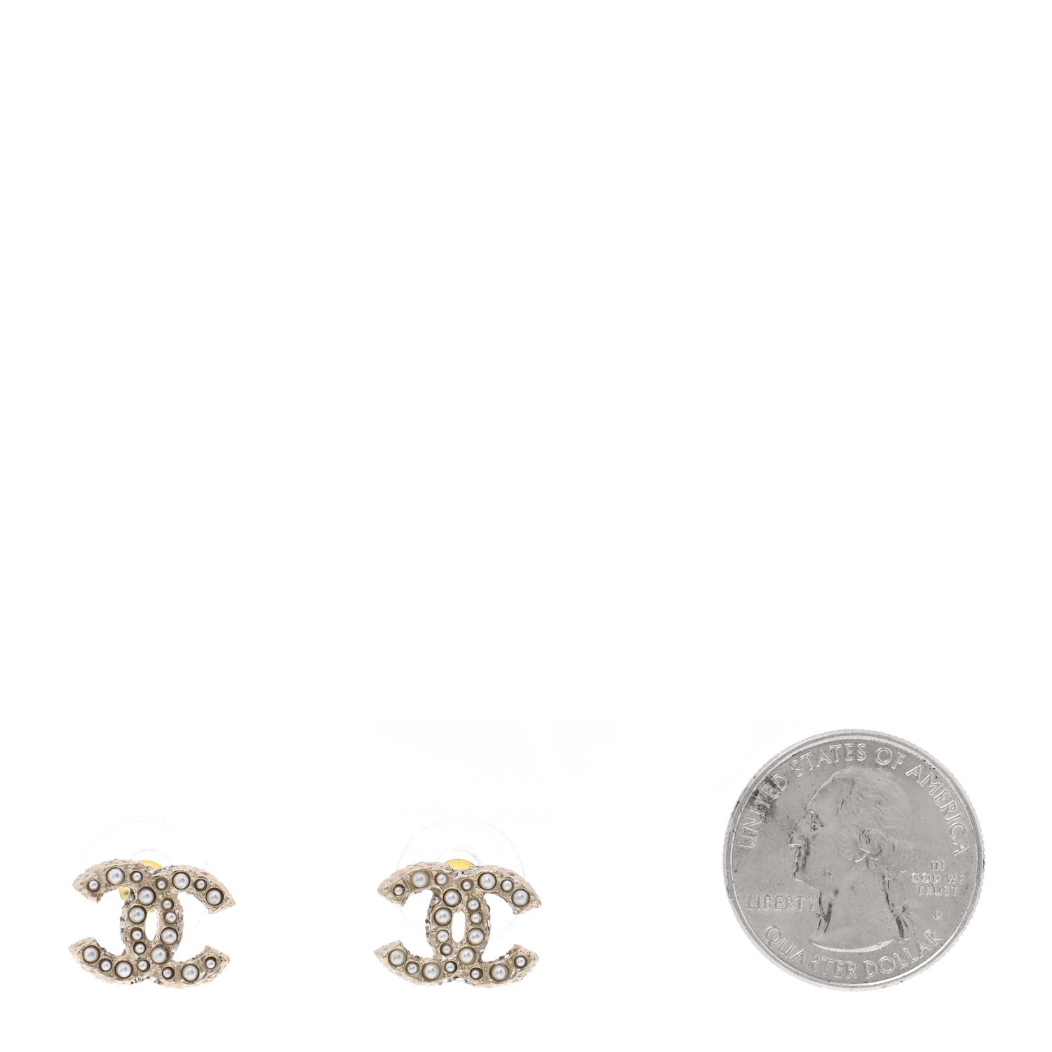 Chanel Metal Graduated Pearl Crystal CC Earrings Light Gold 2 of 5