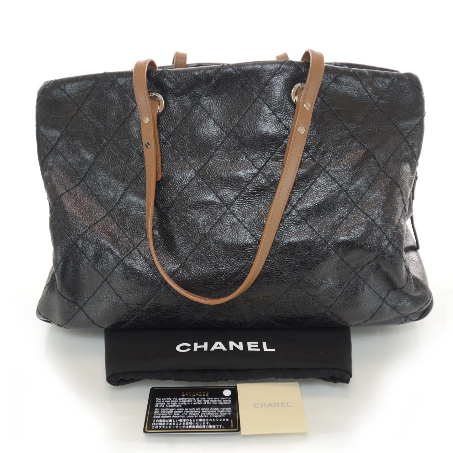 Glazed Calfskin Large On The Road Tote Black