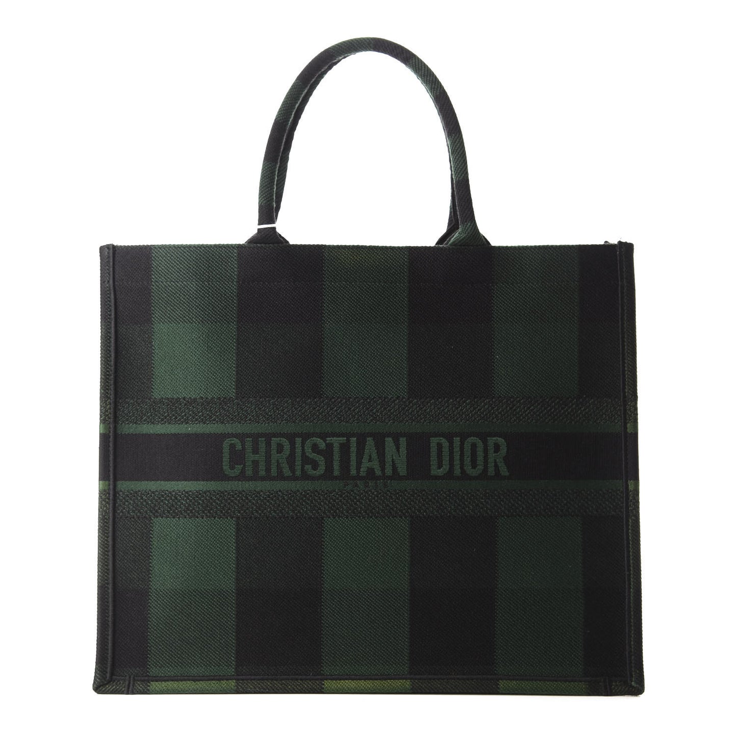 Canvas Embroidered Checkered Book Tote Black Green
