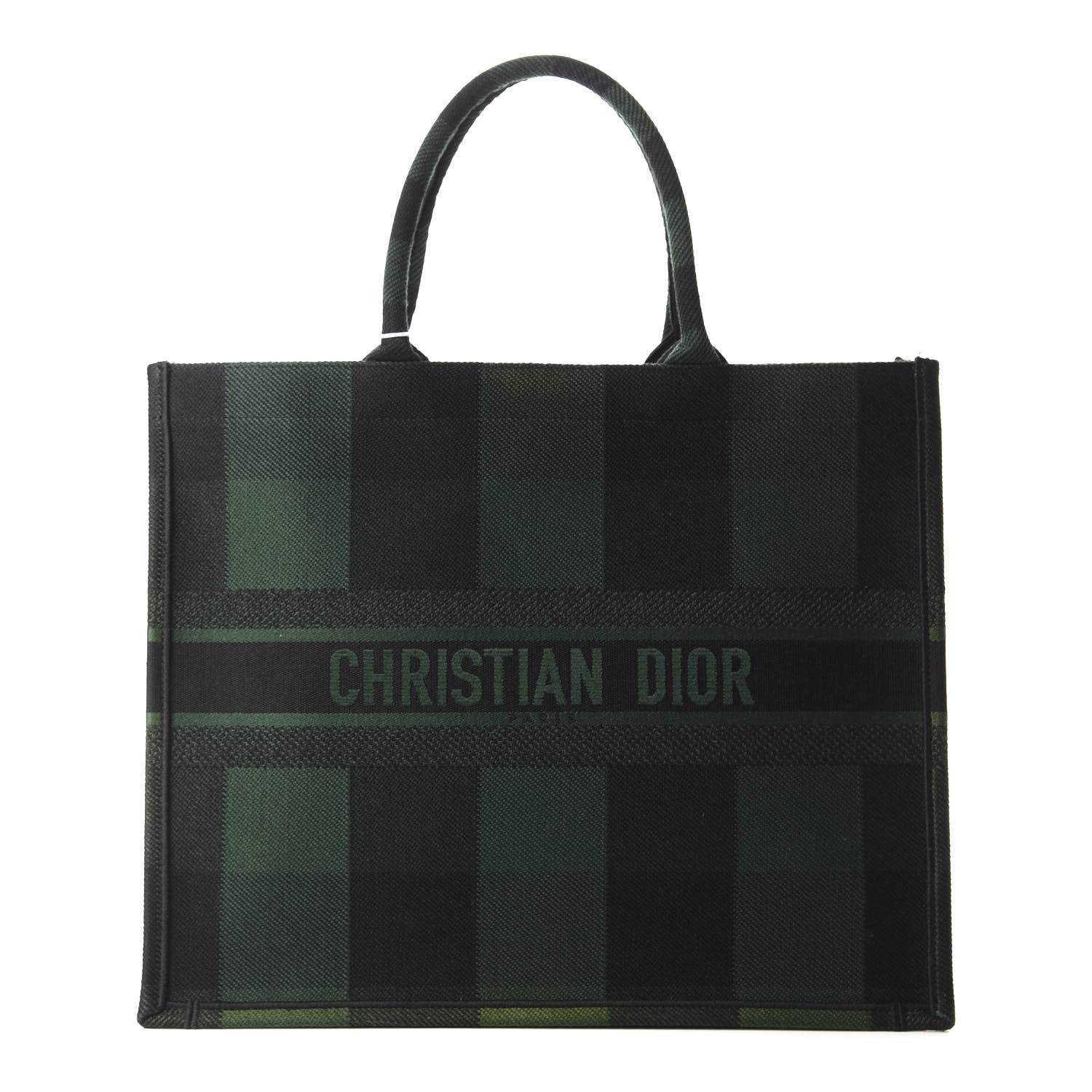 Christian Dior Canvas Embroidered Checkered Book Tote Black Green 1 of 10