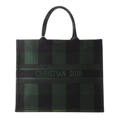 Christian Dior Canvas Embroidered Checkered Book Tote Black Green 1 of 10