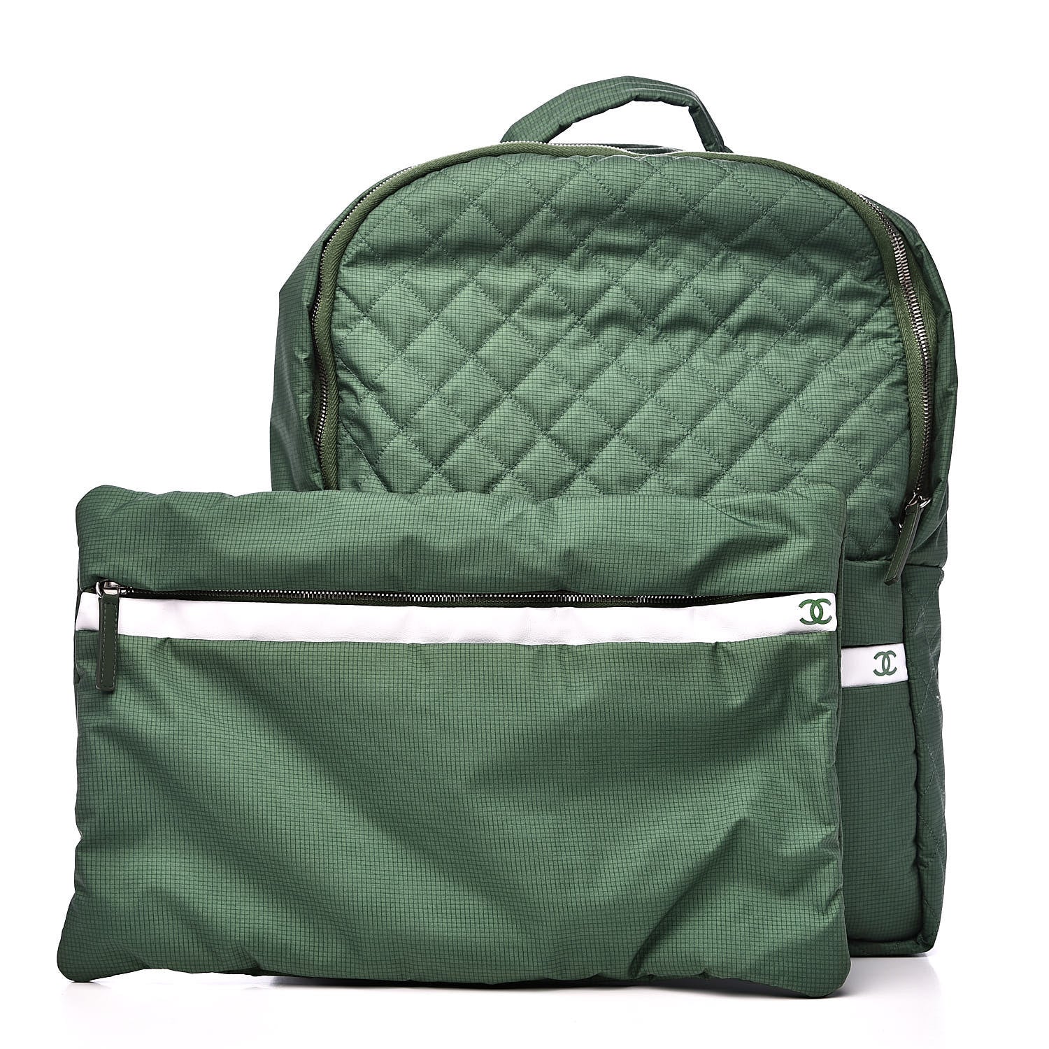 Chanel Nylon Quilted CC Backpack Green White 12 of 12