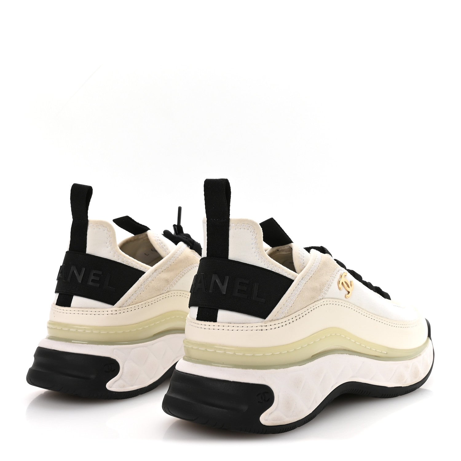 Chanel Velvet Calfskin Mixed Fibers CC Sneakers 37 Ivory Black 5 of 7