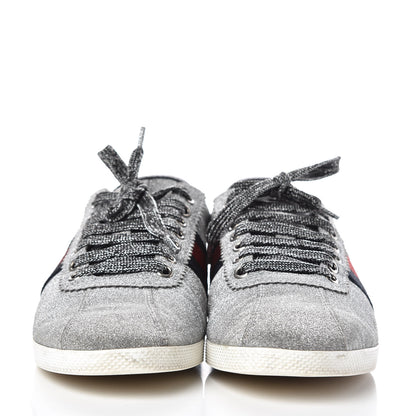 Gucci Glitter Fabric Studded Womens Web Sneakers 38.5 Silver 2 of 13