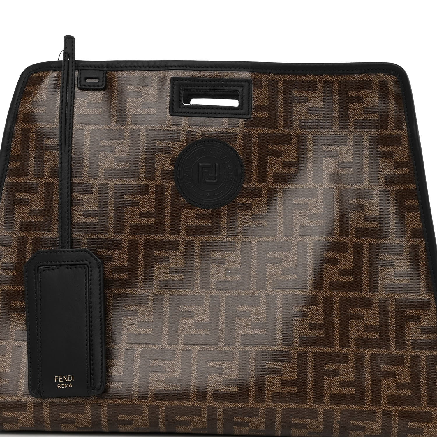 Fendi Glazed Fabric Vitello Century FF 1974 Stamp Patch Medium Peekaboo Defender Cover Mogano Panna Black 8 of 11