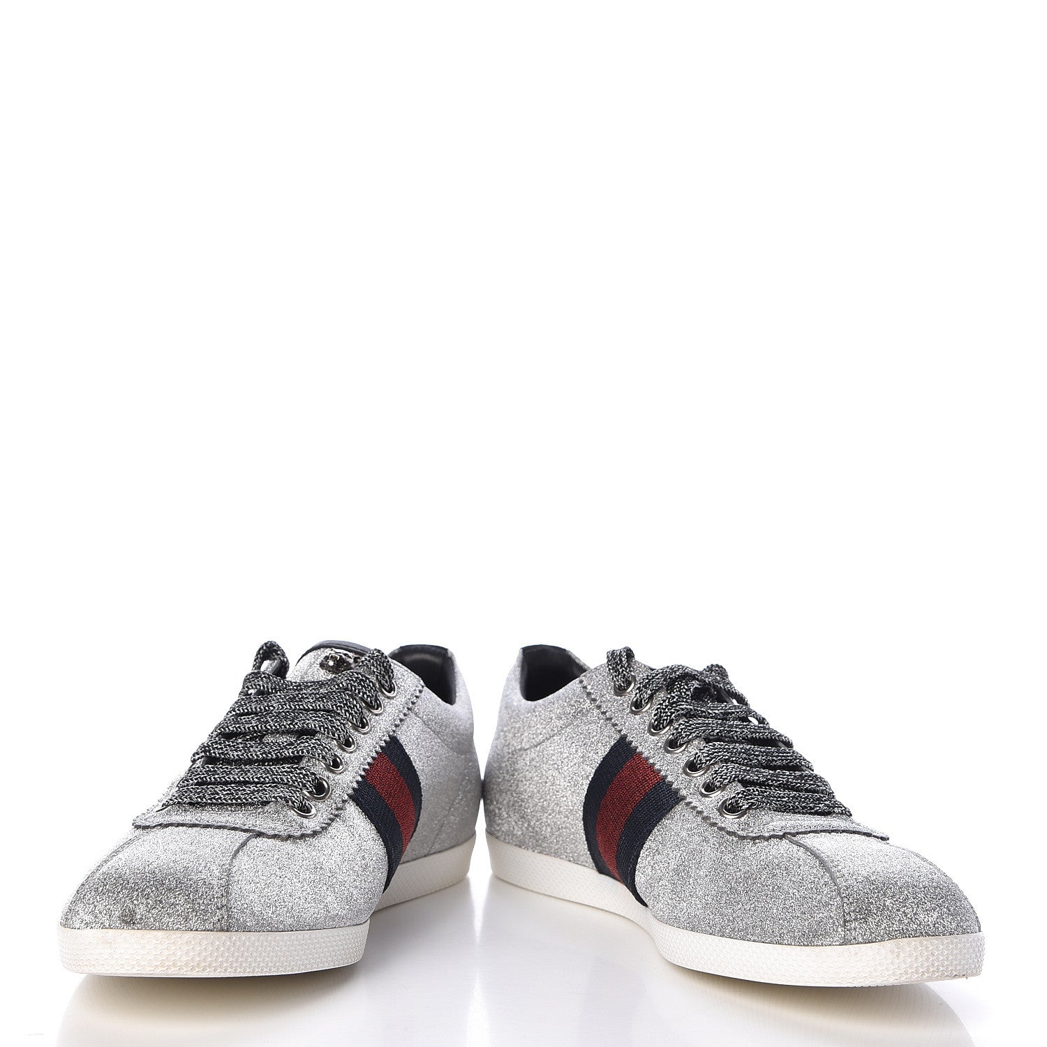 Gucci Glitter Fabric Studded Web Womens Sneakers 37 Silver 5 of 12