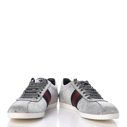 Gucci Glitter Fabric Studded Web Womens Sneakers 37 Silver 5 of 12