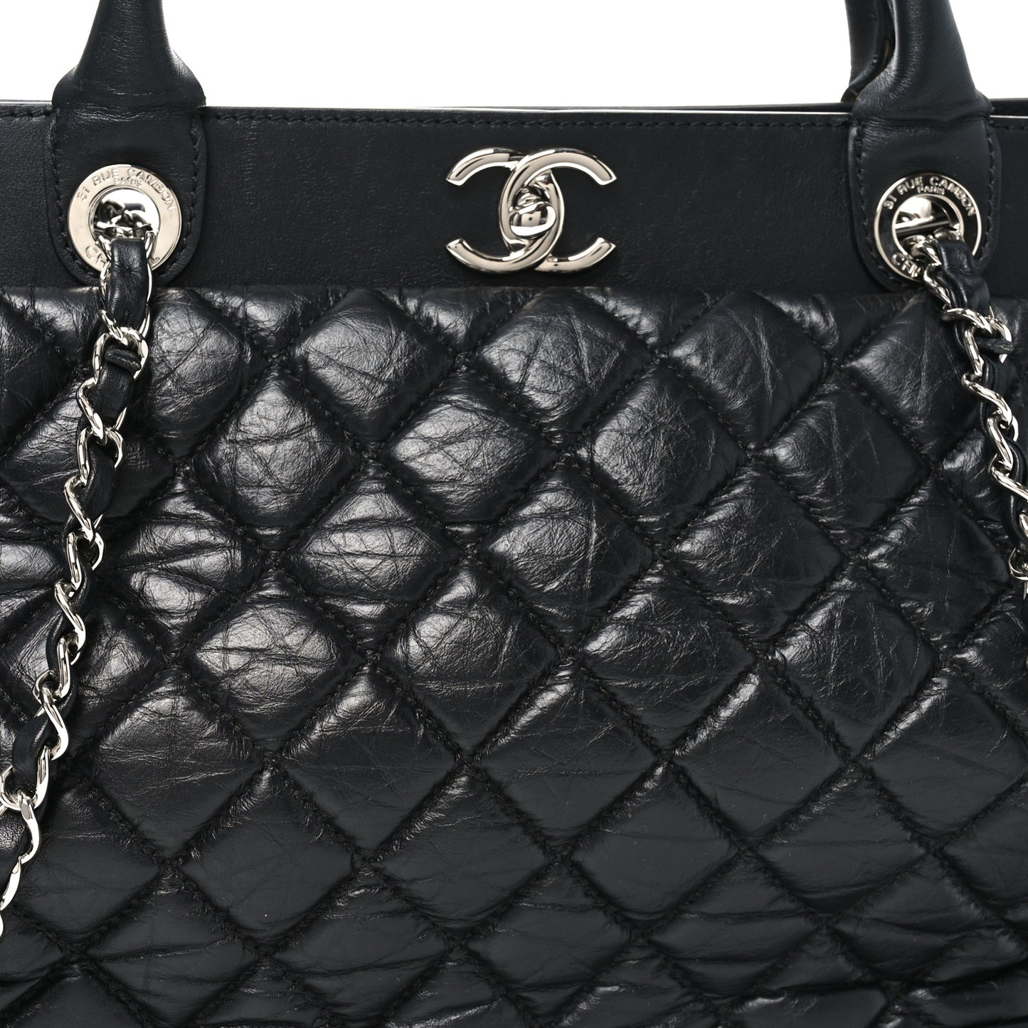 Aged Calfskin Quilted Be CC Tote Black