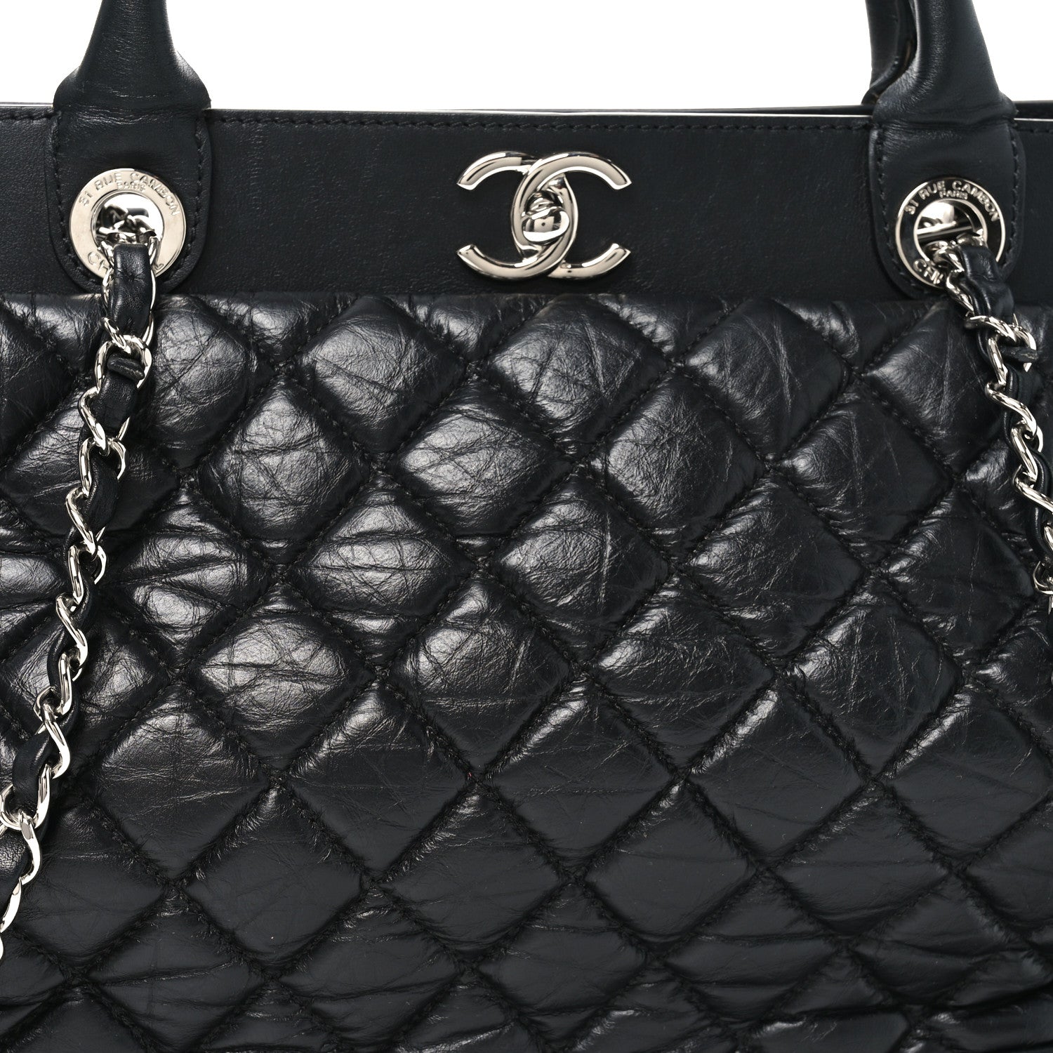 Chanel Aged Calfskin Quilted Be CC Tote Black 8 of 12