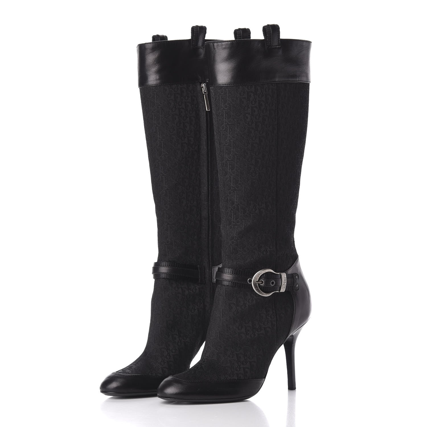 Christian Dior Monogram Buckle Tall Boots 39 Black 2 of 11