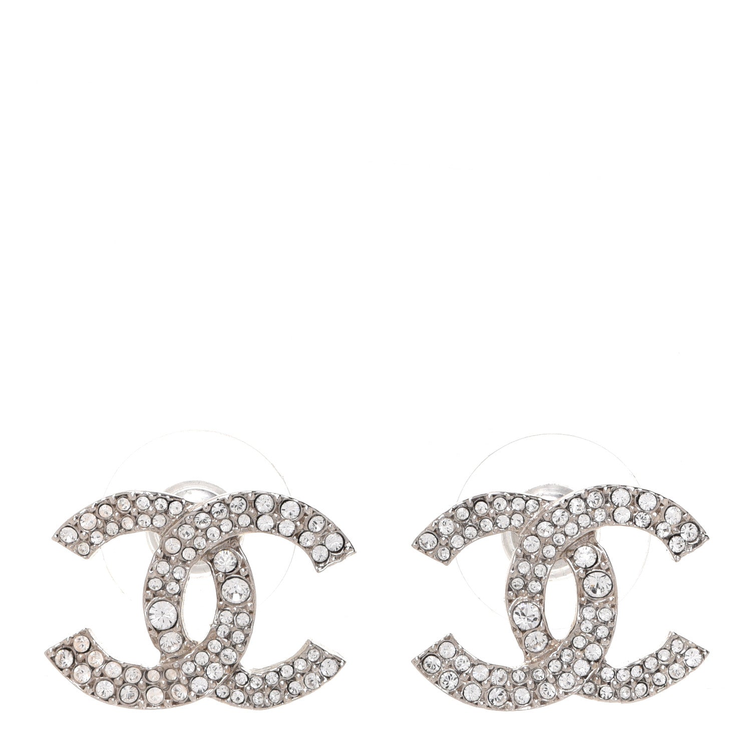 Chanel Crystal Large CC Earrings Silver 1 of 5