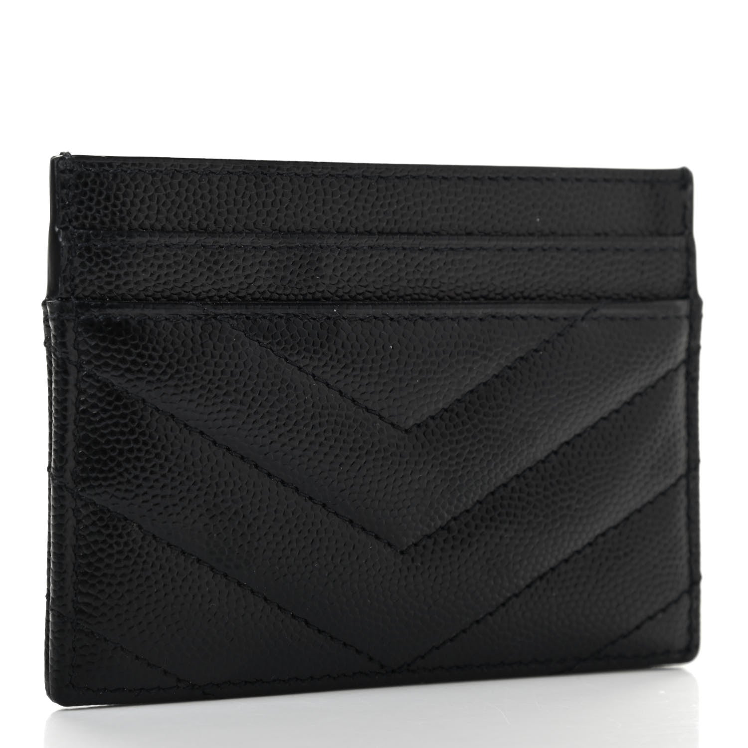 Saint Laurent Grain De Poudre Matelasse Chevron Monogram Credit Card Case Black 3 of 7