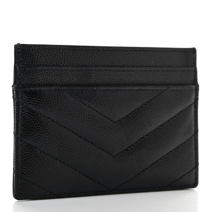 Saint Laurent Grain De Poudre Matelasse Chevron Monogram Credit Card Case Black 3 of 7