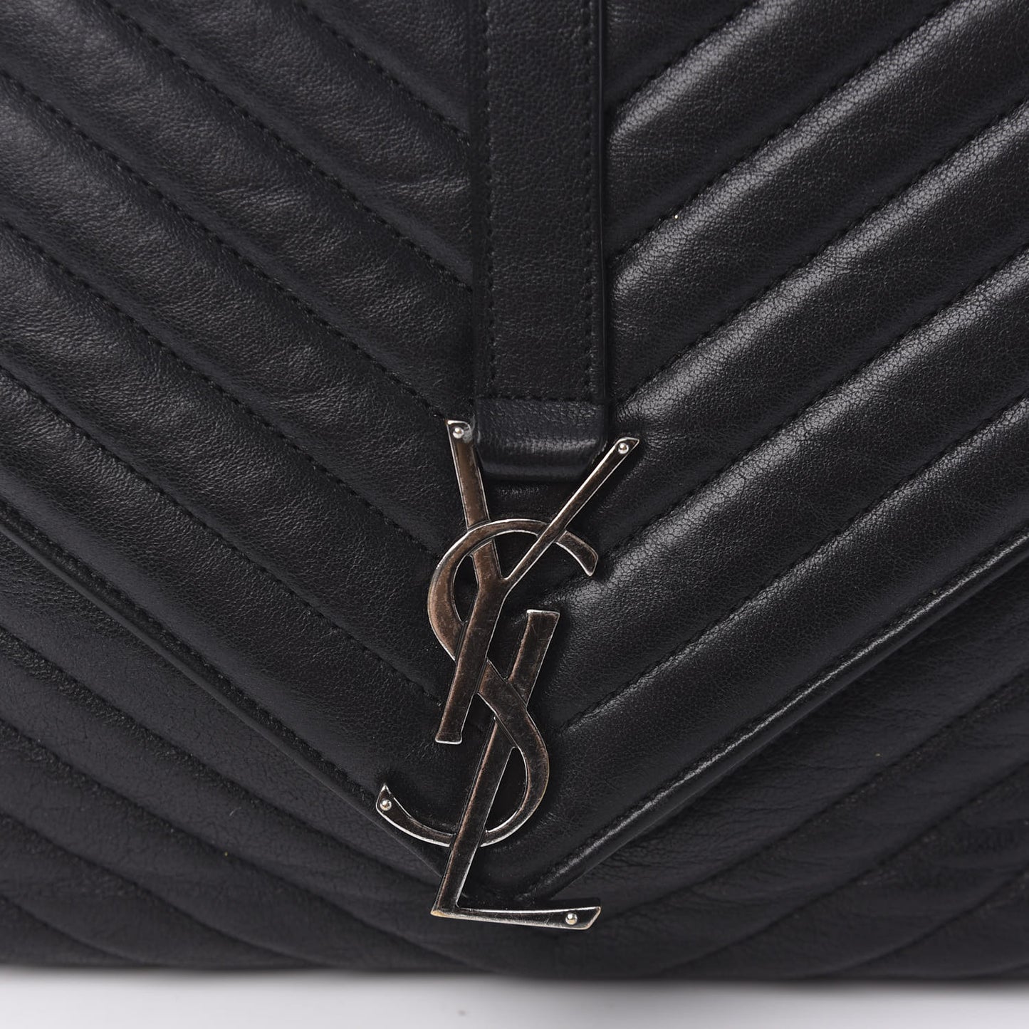 Sheepskin Matelasse Chevron Monogram Large College Satchel Black