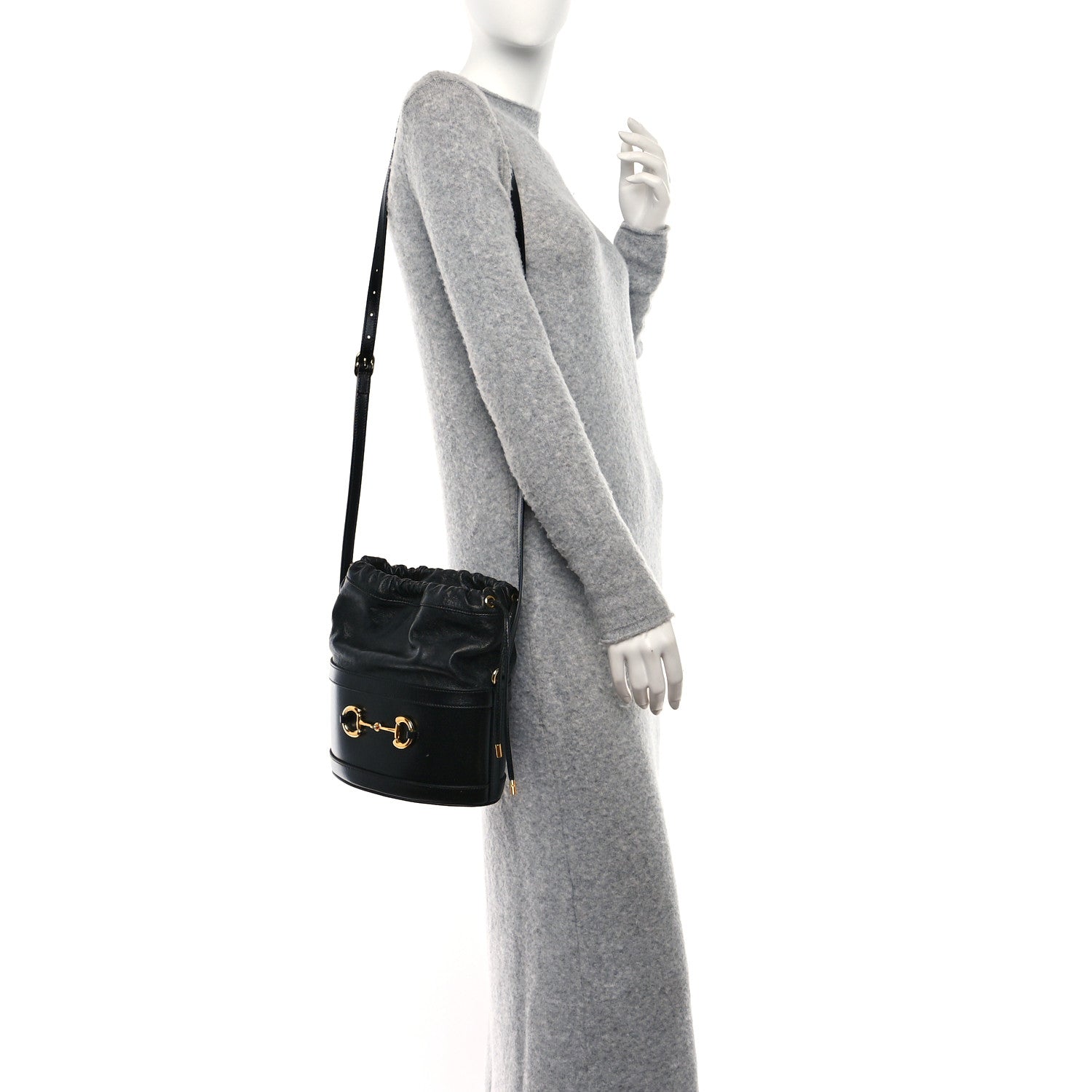 Gucci Azalea Sakai Calfskin Horsebit 1955 Drawstring Bucket Bag Black 2 of 9