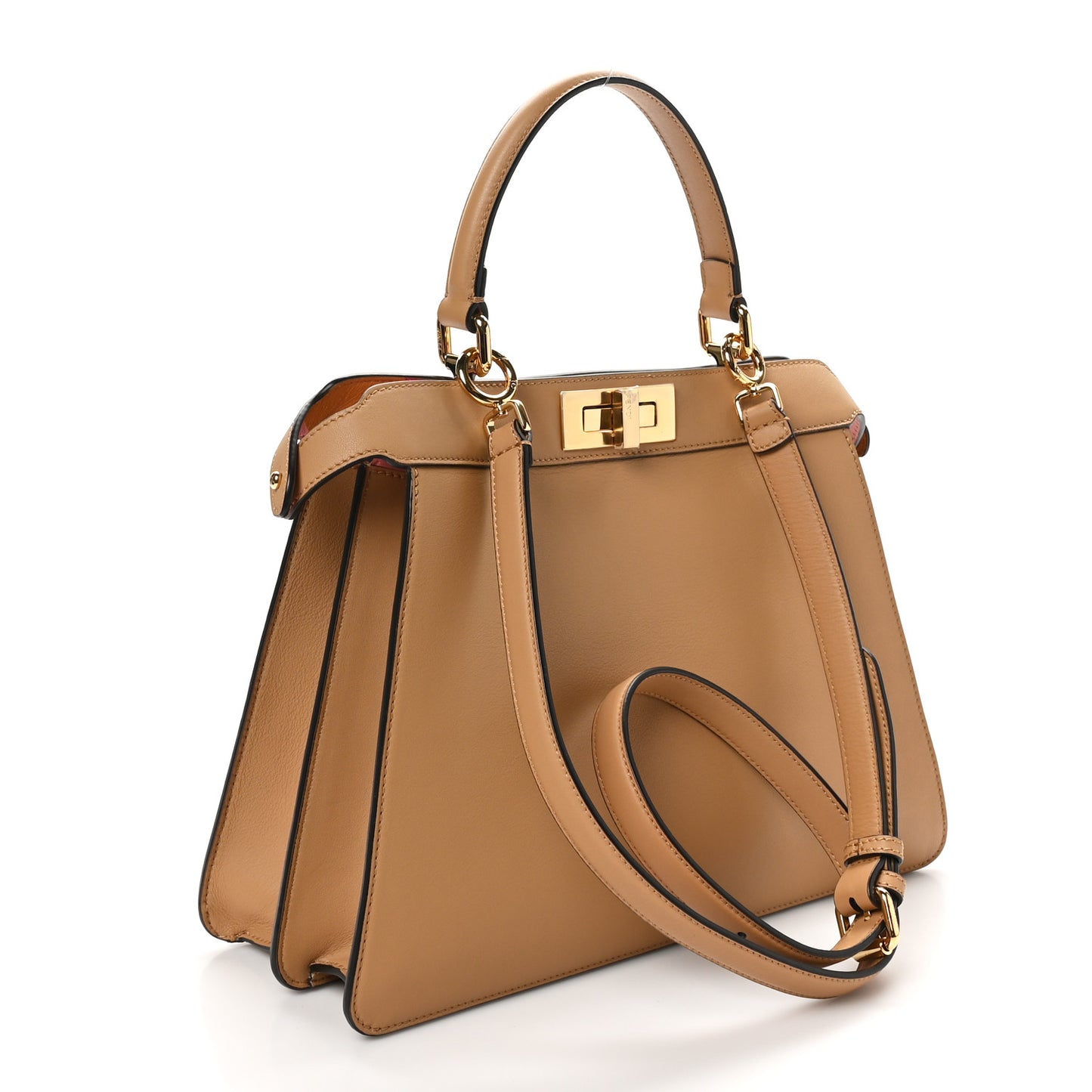 Vitello Seta Nappa FF Striped Embossed Medium Peekaboo I SEE U Satchel Miele Scuro Multicolor